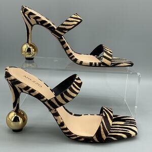 NEW Arezzo Women’s Sandalia Leather Stiletto Sandals Zebra Print Size 9.5B